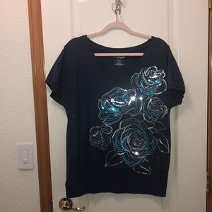 LaneBryant relaxed fit blue flowered shirt